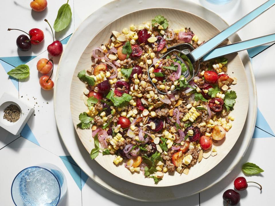 Farro Salad With Cherries, Corn, and Basil