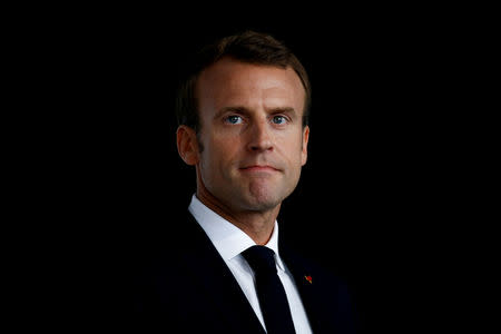 FILE PHOTO: French President Emmanuel Macron delivers a speech in Quimper, France, June 21, 2018. REUTERS/Stephane Mahe/File Photo