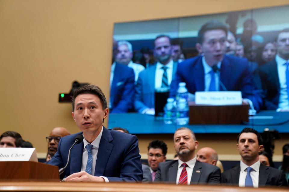 TikTok CEO Shou Zi Chew testifies before the House Energy and Commerce Committee on Thursday, March 23, 2023 in Washington. The social media company has come under scrutiny for its data collection and privacy practices.