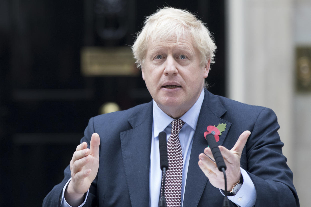 Prime Minister Boris Johnson speaking in London's Downing Street after an audience with Queen Elizabeth II at Buckingham Palace, which marked the formal start of the General Election.