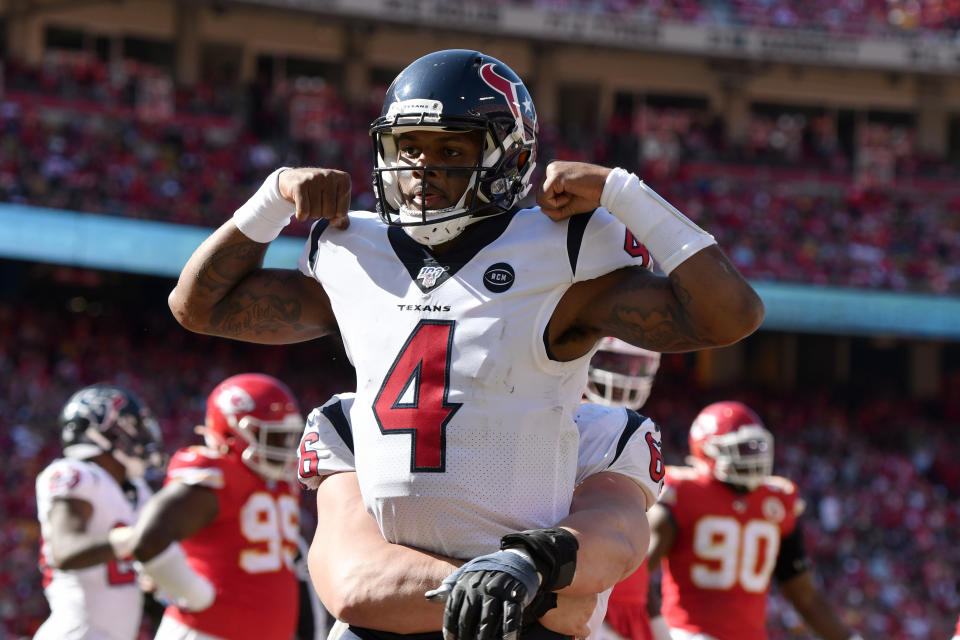 Deshaun Watson flexes to celebrate a touchdown against the Kansas City Chiefs.