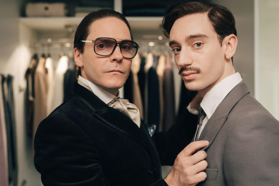 Daniel Brühl and Théodore Pellerin in Becoming Karl Lagerfeld (Courtesy of Disney+)