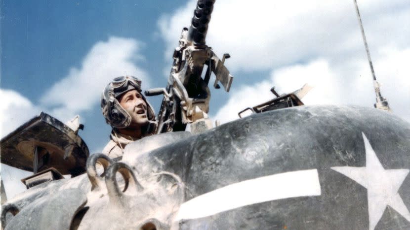 sherman tank turret gunner with m2 machine gun