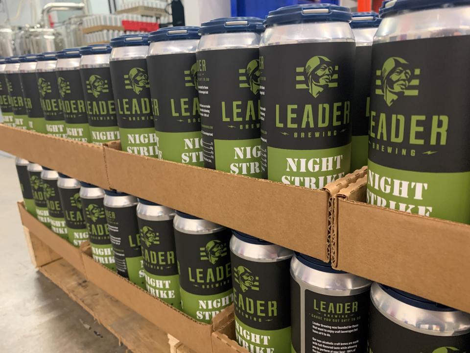Leader Brewing's non-alcoholic beverages are available in pint cans.