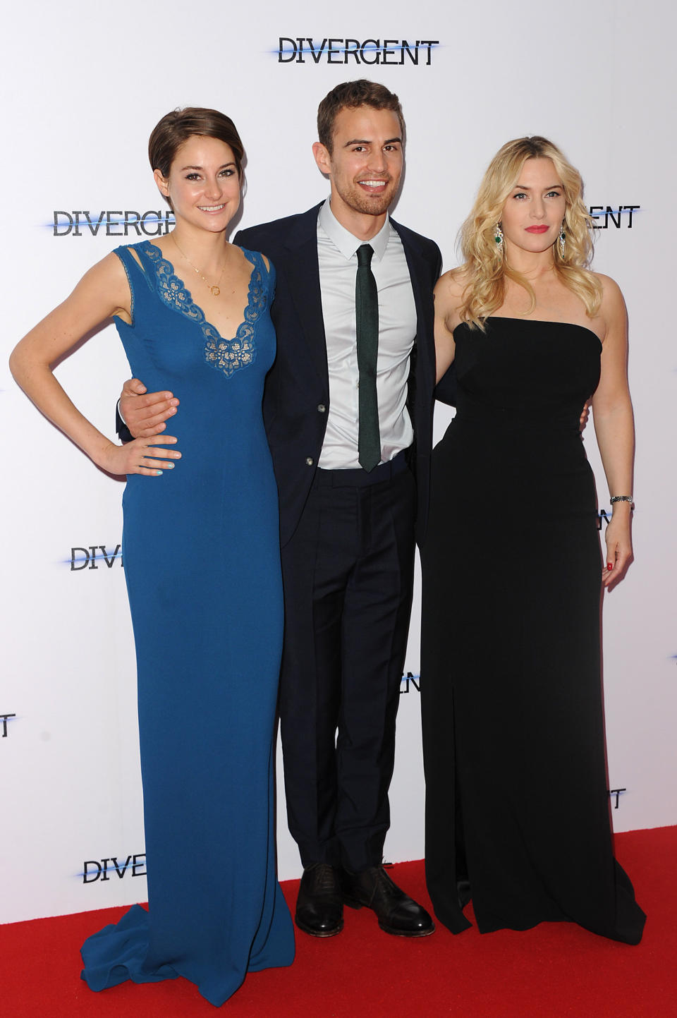 LONDON, ENGLAND - MARCH 30:  (L-R) Shailene Woodley, Theo James and Kate WInslet attends the European premiere of 'Divergent' at Odeon Leicester Square on March 30, 2014 in London, England.  (Photo by Dave J Hogan/Getty Images)