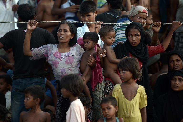 Rohingya migrant women and children on a boat adrift in Thai waters off the southern island of Koh Lipe in the Andaman on May 14, 2015