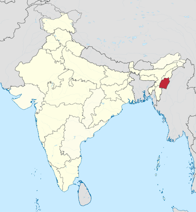 Le Manipur, en rouge sur cette carte, est située à la frontière du Myanmar. Wikimedia