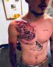 <p>Following in his father’s footsteps, Brooklyn Beckham got his first tattoo aged 18 and chose a controverisal Native American chief for his forearm. He has since also opted for a cupid tatoo and the words ‘mama’s boy’ on his chest. <em>[Photo: Instagram]</em> </p>