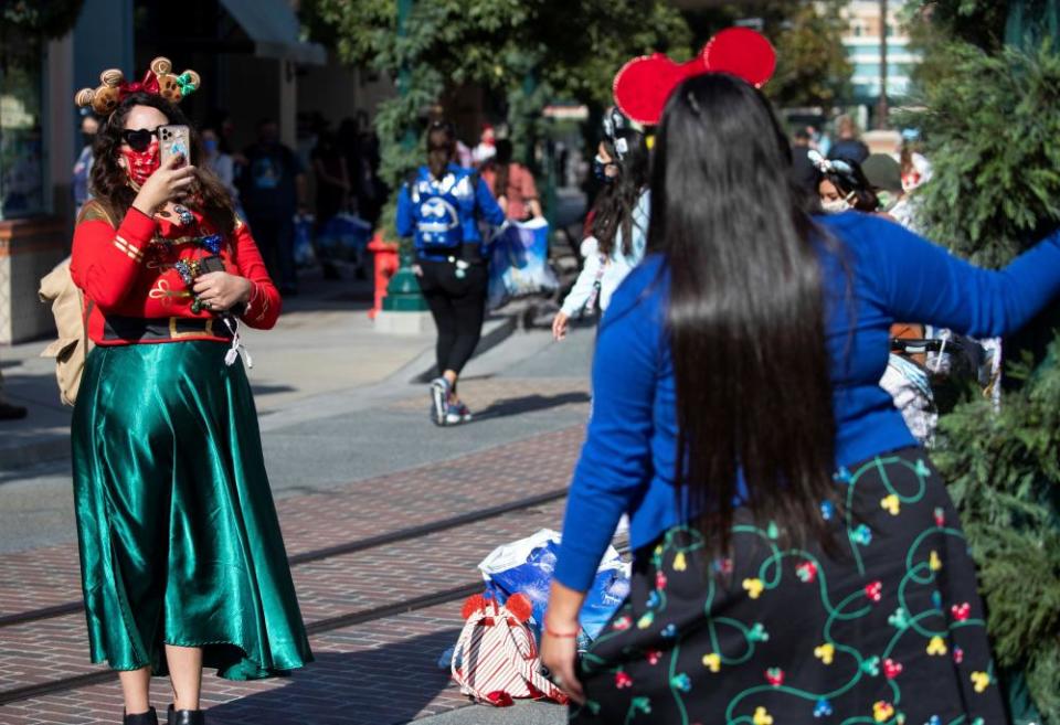 Two people in Anaheim, California on Thursday.