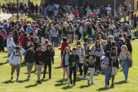 <p>Students at Clarke Central High School walk out in protest of nationwide school shootings in Athens, Ga., Friday, April 20, 2018. (Photo: Joshua L. Jones/Athens Banner-Herald via AP) </p>