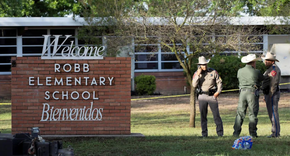 Police at the scene of the school shooting. 