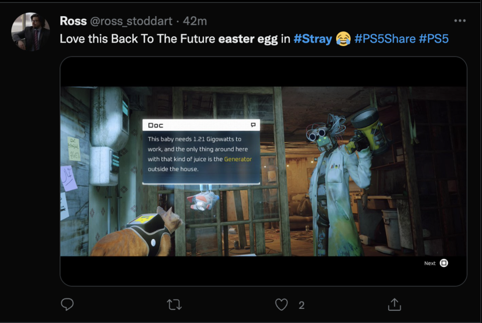 ‘Back to the Future’ reference in Stray (ross_stoddart/ Twitter screenshot)