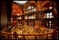 The interiors of Aye Sofia. Also known as the Hagia Sophia, it was first built as an Eastern Orthodox Cathedral in AD 562. It served as a Catholic Church Cathedral from 1204 to 1261 before it was reverted to an Eastern Orthodox Cathedral. In 1493, it became an Imperial Mosque and was declared a museum in 1931.