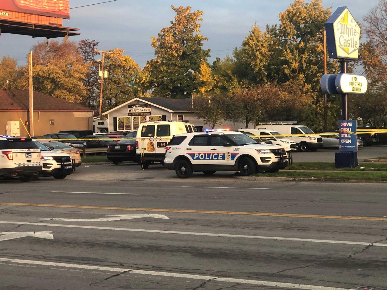 Columbus Division of Police are shown investigating a fatal shooting by Mark Reynolds at a West Side White Castle in this October 2020 photo.