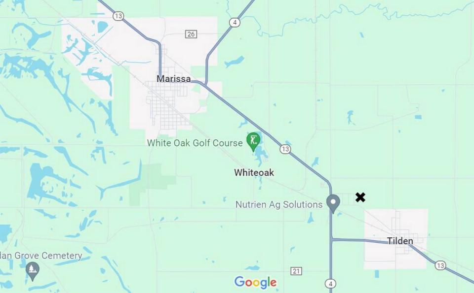 An X marks the location of the Wilkerson home on Edward Street in Clarmin, an unincorporated community about 2 miles southeast of Marissa. Brittany Moeser disappeared from the home on April 13.