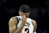 <p>Marcus Evans #2 of the Virginia Commonwealth Rams reacts after his teams 73-58 loss to the UCF Knights in the second half during the first round of the 2019 NCAA Men’s Basketball Tournament at Colonial Life Arena on March 22, 2019 in Columbia, South Carolina. (Photo by Streeter Lecka/Getty Images) </p>