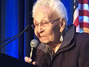 At 100, Marcella Rose LeBeau receiving Special Recognition Award from the National Congress of American Indians in Washington, D.C. (Photo/Levi Rickert)