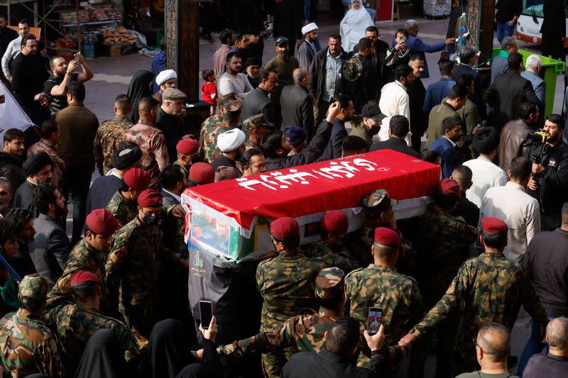 Funeral of senior adviser for Iran's Revolutionary Guards, Sayyed Razi Mousavi, in Najaf