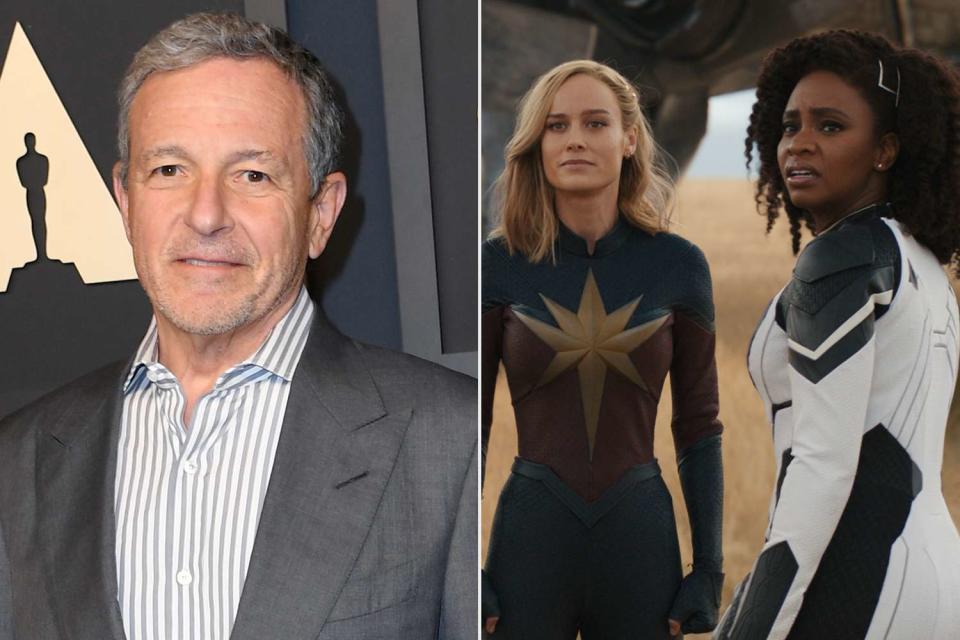 <p>JC Olivera/Getty, Courtesy of Marvel</p> Bob Iger in Beverly Hills, California, on Feb. 13, 2023; Brie Larson and Teyonah Parris in <em>The Marvels</em> (2023)
