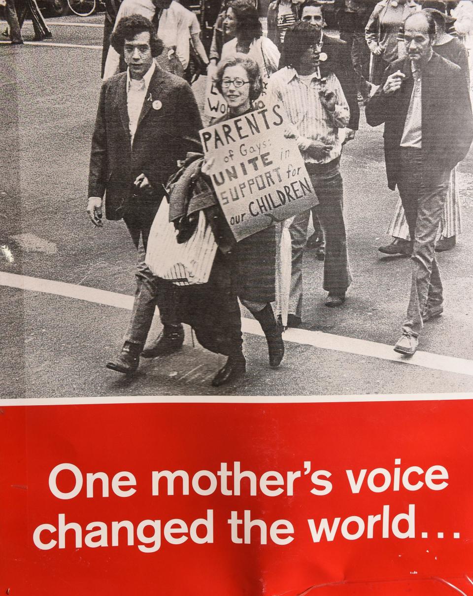 This poster shows PFLAG founder Jeanne Manford and her son Morty marching during the 1972 New York City Pride parade. The poster is used often by Jersey Shore PFLAG as well as the national organization.