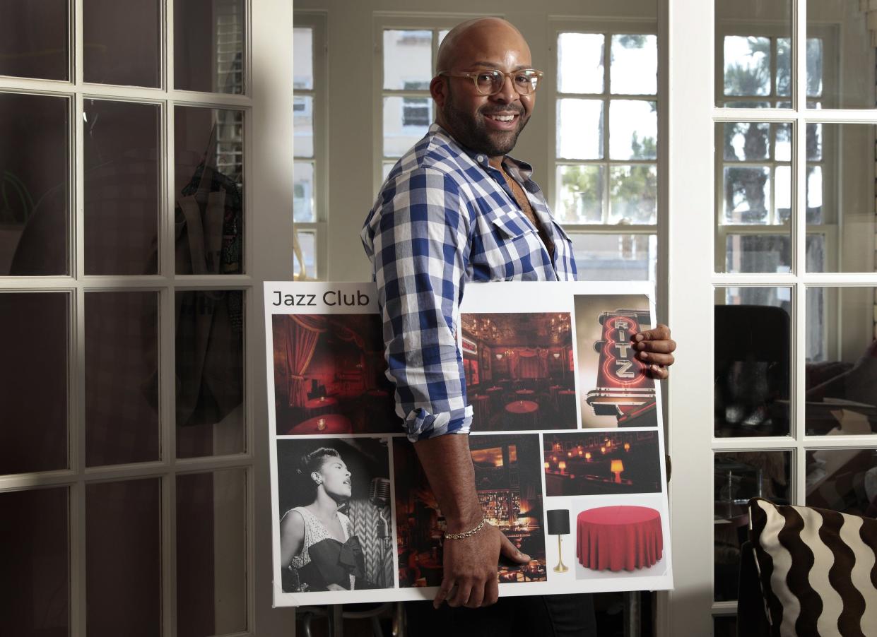 At The Inventory Room in Riverside, Fitz Pullins holds a mood board for one of the the Jacksonville-themed displays at the upcoming Wolfson Women's Board 2022 Winter Design Show. Interior designer Pullins is a fourth-generation native of the city.