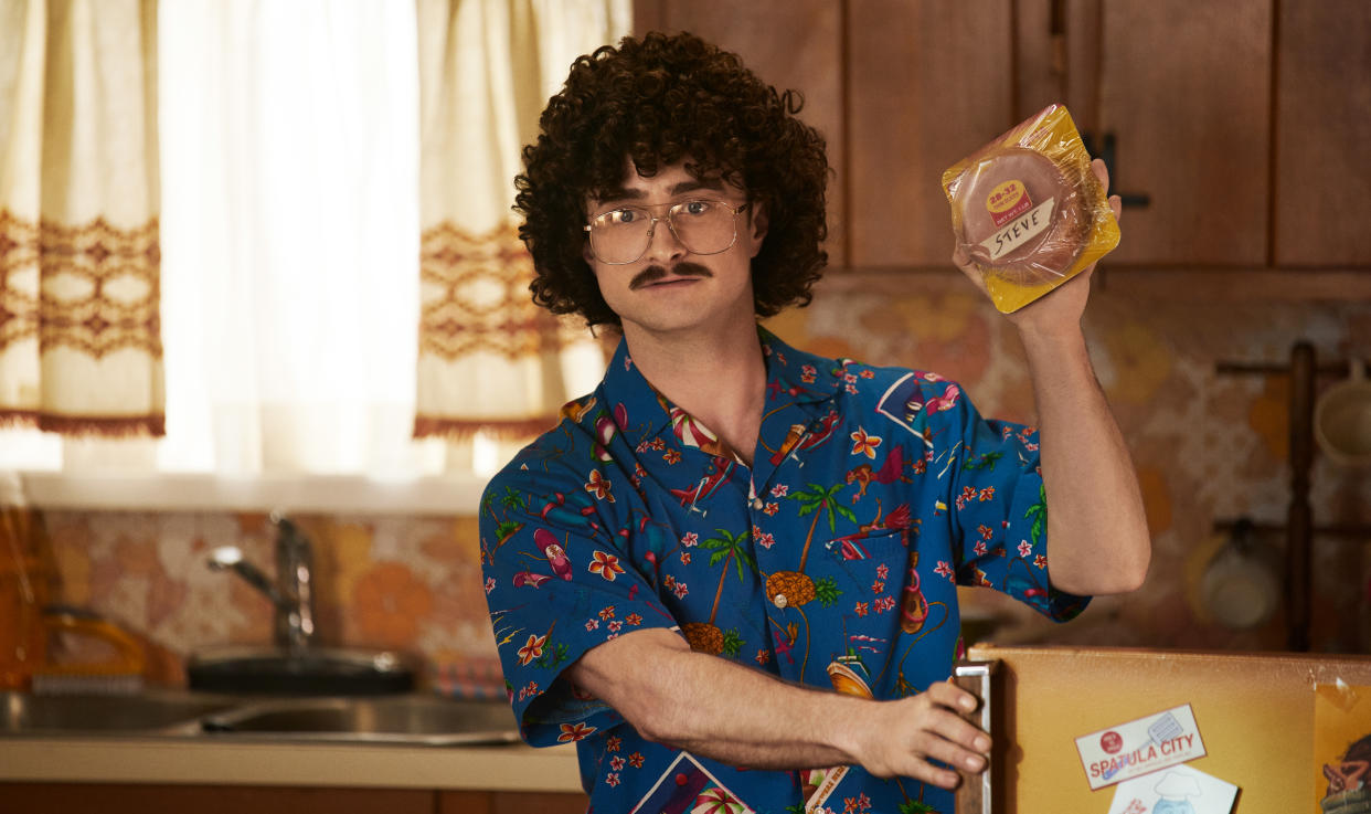 Daniel Radcliffe plays comedy musician Weird Al Yankovic in a biopic that twists reality more than most. (Roku)