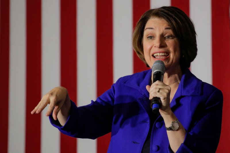 Democratic 2020 U.S. presidential candidate Klobuchar speaks during campaign event Manchester, New Hampshire