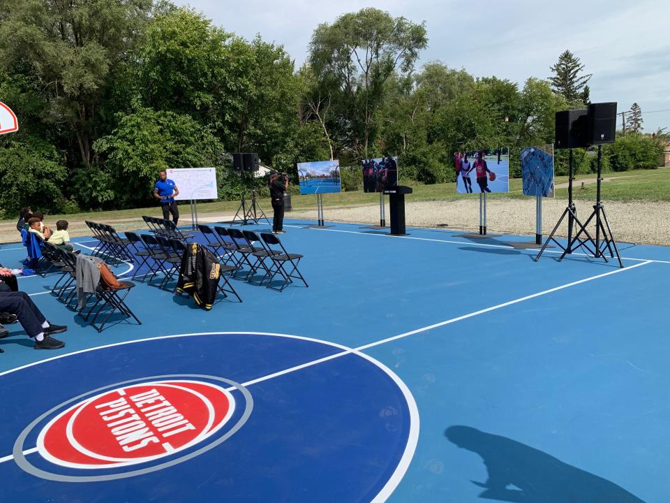 The Detroit Pistons unveiled their final renovated basketball court (of 60) at Howarth Park on Detroit's east side on Wednesday, Sept. 20, 2023.