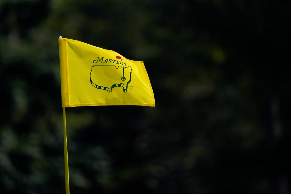 The Masters flagstick on the 17th green during a practice round at Augusta National Golf Club.
