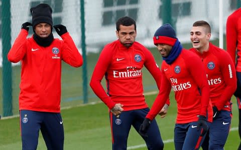 Lucas Moura trains with PSG teammates - Credit: REUTERS