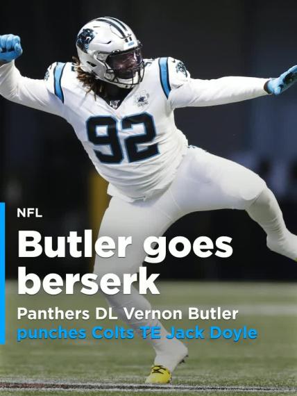 Panthers DL Vernon Butler punches Colts TE Jack Doyle