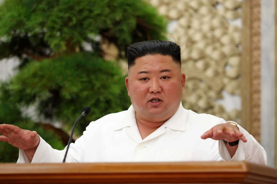 Kim Jong-un speaks during the Political Bureau of the Central Committee of the Workers' Party of Korea (WPK) meeting: AFP via Getty Images