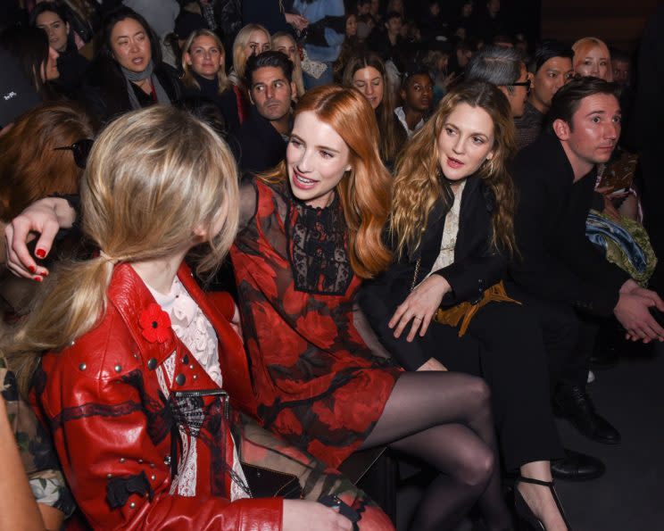 Emma Roberts and Drew Barrymore at the Coach fall/winter 2017 show.