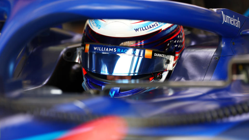 Sargeant sits in the cockpit before a practice session for the 2023 Bahrain Grand Prix.