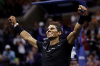 Tennis - US Open - Semifinals - New York, U.S. - September 8, 2017 - Rafael Nadal of Spain celebrates his win against Juan Martin del Potro of Argentina. REUTERS/Mike Segar