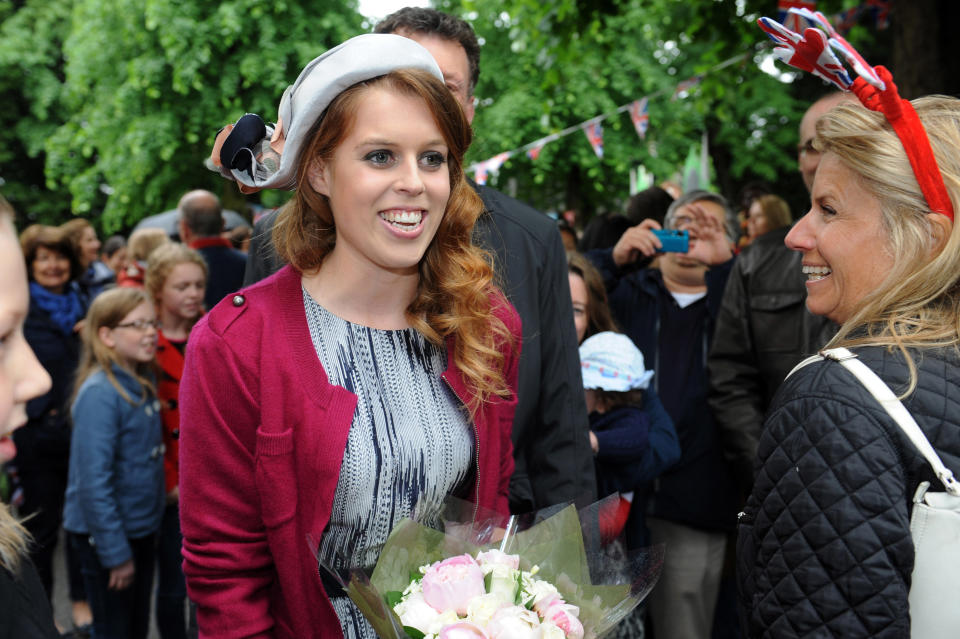 LONDON, ENGLAND - JUNE 03: Princess Eugenie attends the 'Big Jubilee Lunch' at All Saints Church in Fulham ahead of the Diamond Jubilee River Pageant on June 3, 2012 in London, England. For only the second time in its history the UK celebrates the Diamond Jubilee of a monarch. Her Majesty Queen Elizabeth II celebrates the 60th anniversary of her ascension to the throne. Thousands of well-wishers from around the world have flocked to London to witness the spectacle of the weekend's celebrations. The Queen along with all members of the royal family will participate in a River Pageant with a flotilla of a 1,000 boats accompanying them down The Thames. (Photo by Matt Grayson - WPA Pool/Getty Images)