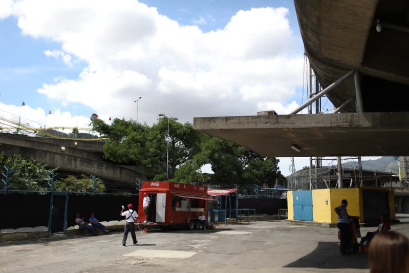 Beverage truck is seen outside the University Stadium in Caracas