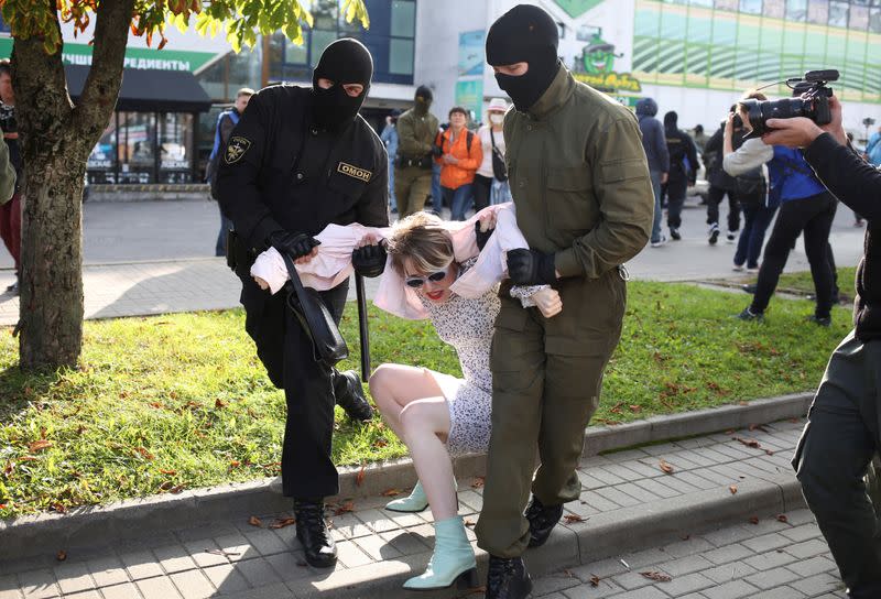 Belarusian opposition supporters protest against presidential election results in Minsk