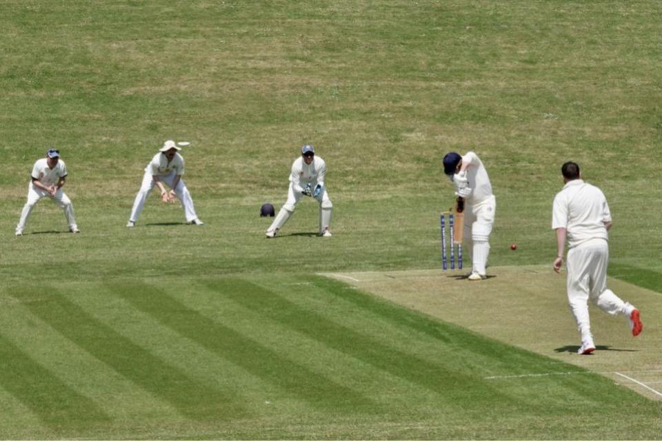 Isle of Wight County Press: Sam Read bowls out an opponent.