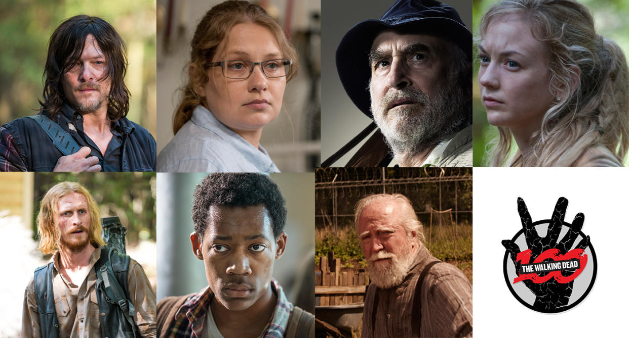 From left: top row, Norman Reedus as Daryl Dixon, Merritt Wever as Denise Cloyd, Jeffrey DeMunn as Dale Horvath, Emily Kinney as Beth Greene; bottom row, Austin Amelio as Dwight, Tyler James Williams as Noah, and Scott Wilson as Hershel Greene. (Photo: AMC)