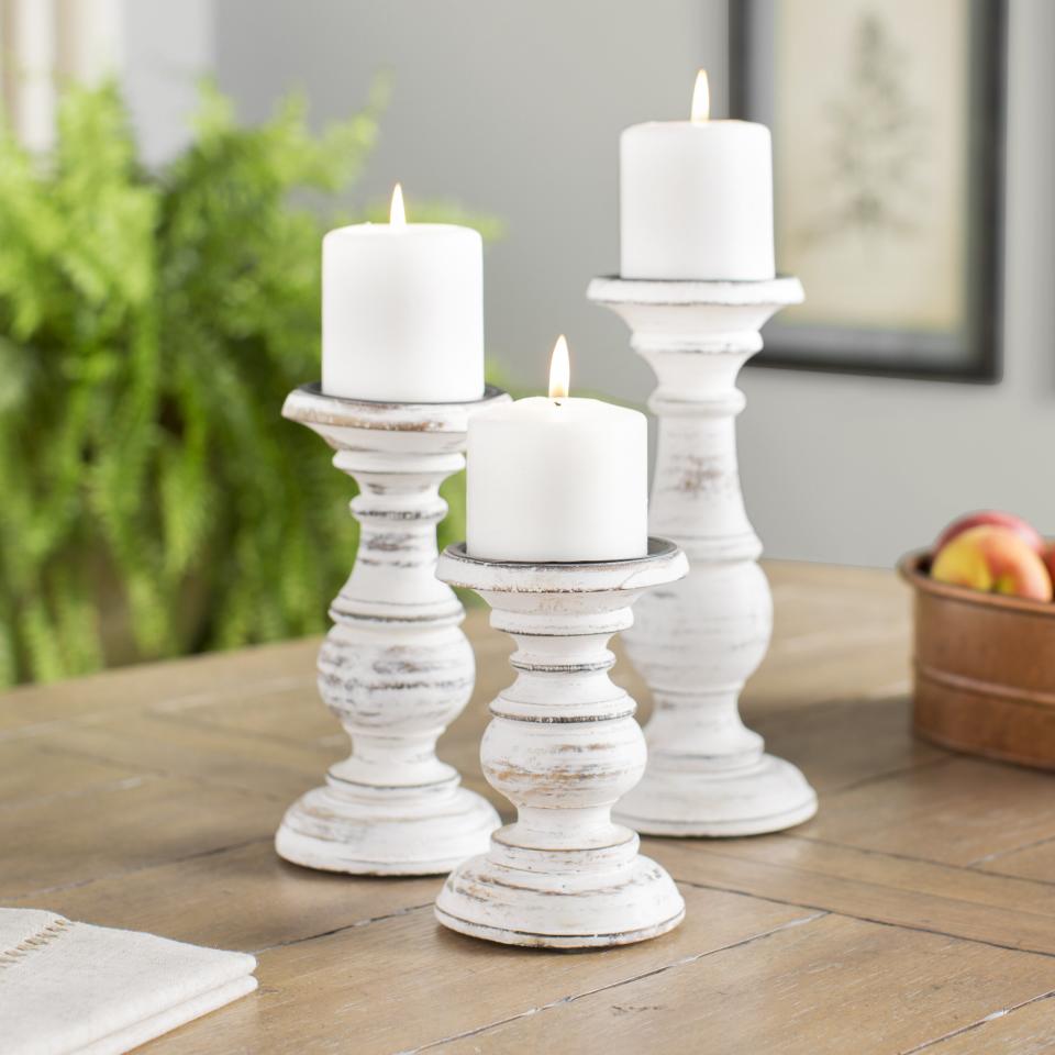 White 3 Piece Wood Tabletop Candlestick Set