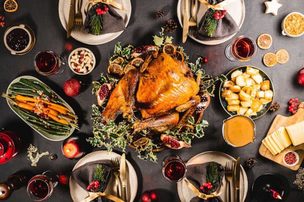 PHOTO: A holiday meal with a roasted turkey is seen pictured in this undated photo.  (STOCK PHOTO: Alvarez/Getty Images )