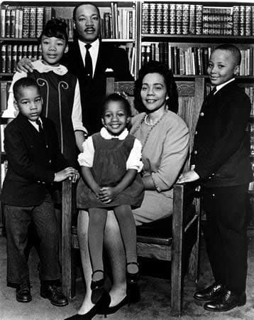 When he wasn't part of the civil rights struggle, King was a family man. He's seen here with his wife, Coretta, and four children (from left to right) Dexter, Yolanda, Martin Luther King III and Bernice.