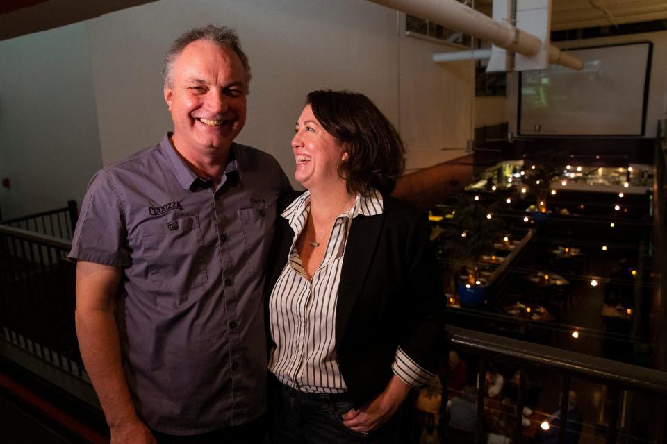 Patrick and Deni Reilly, the owners of The Majestic Grille and Cocozza American Italian, pose for a portrait on the second floor of The Majestic Grille on Friday, February 2, 2024.