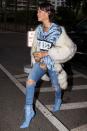 <p>Feeling the monochrome blue moment, accented with rich white fur in New York</p>