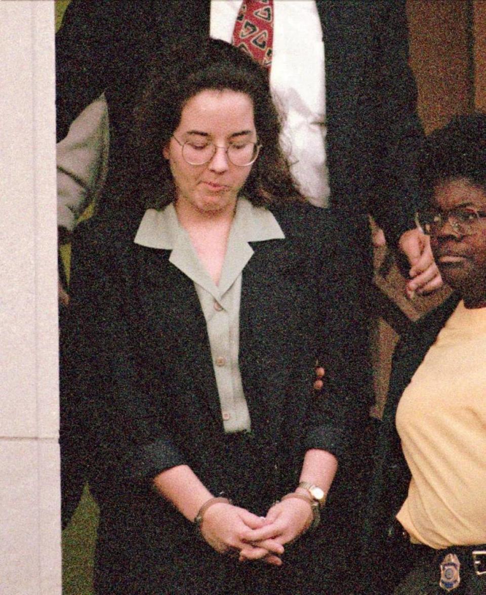 Susan Smith leaves the Union County Courthouse in Union, S.C., on July 22, 1995, after a jury delivered a guilty verdict in her murder trial.