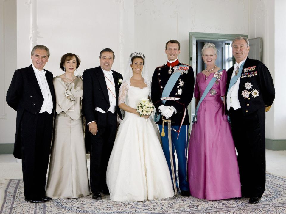 Members of the Danish royal family at Prince Joachim's wedding to Princess Marie in May 2008.