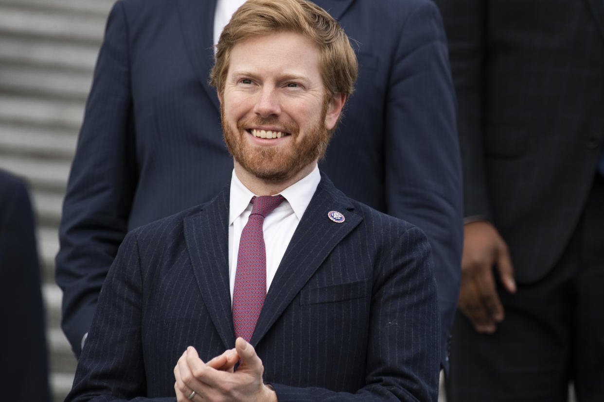 Rep. Peter Meijer, R-Mich., is seen during a group photo with freshmen members of the House Republican Conference on the House steps of the Capitol on Monday, January 4, 2021. (Tom Williams/CQ Roll Call via Getty Images) 