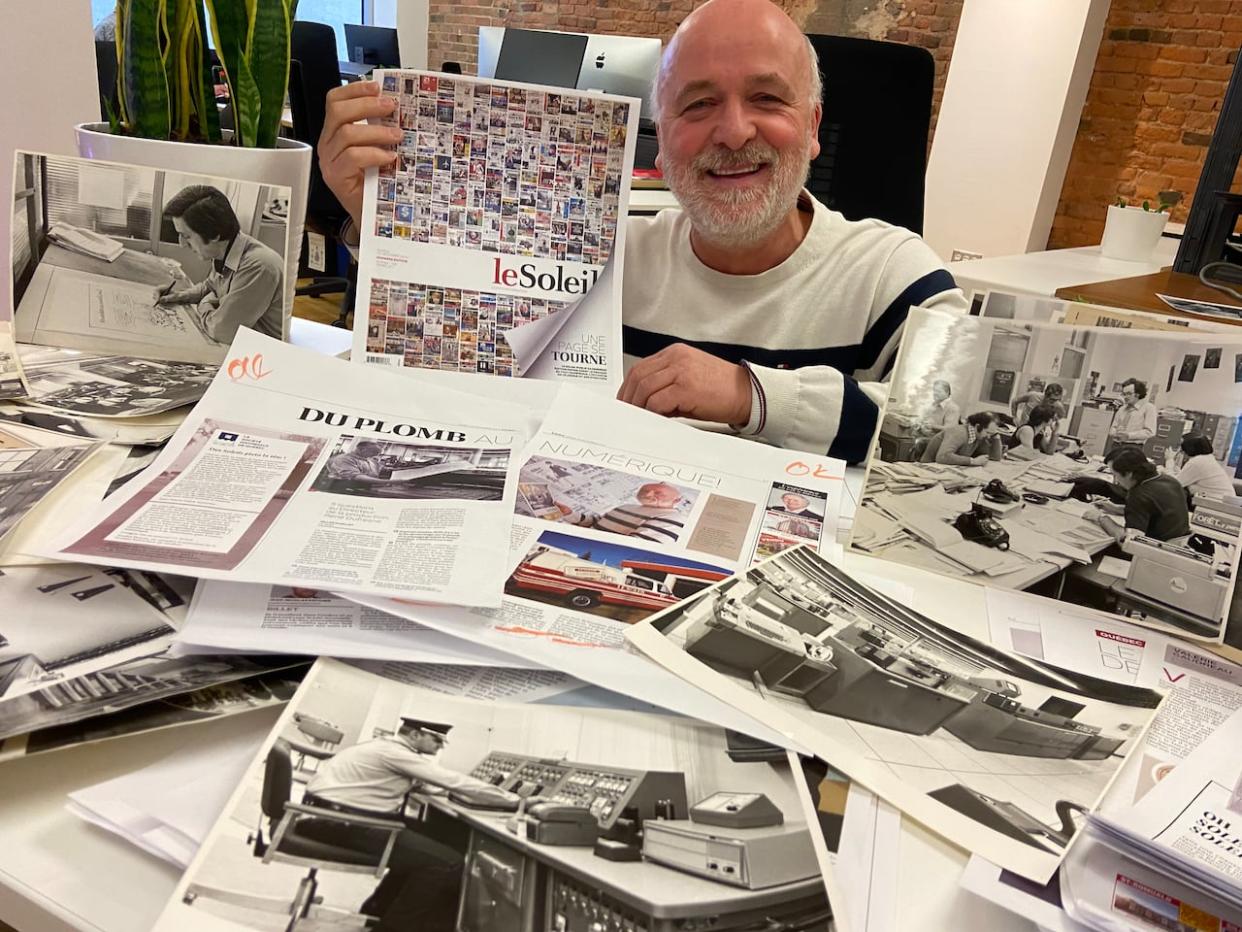 René Dufresne, the director of publication at Le Soleil holds the last paper edition of the newspaper set to be published on Dec. 30. (Mireille Roberge/Radio-Canada - image credit)