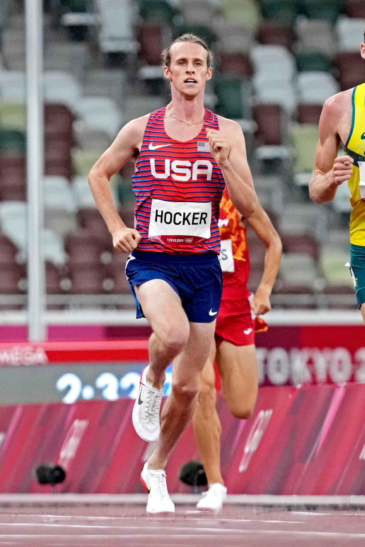 Aug 7, 2021; Tokyo, Japan; Cole Hocker (USA) in the 1500m finals during the Tokyo 2020 Olympic Summer Games at Olympic Stadium.